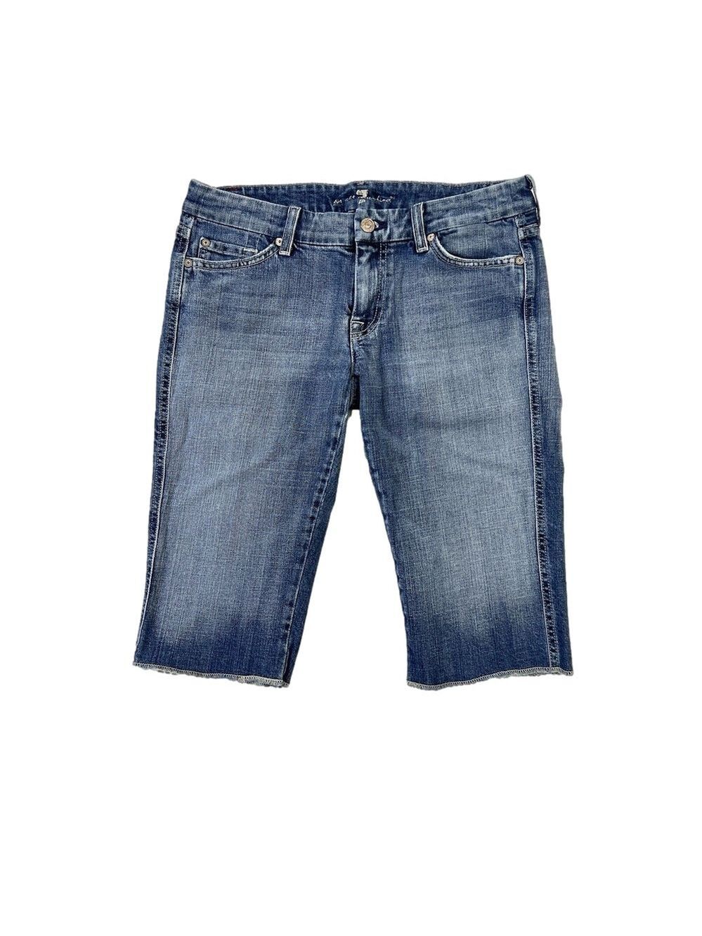 7 For All Mankind 'A' Pocket Bermuda Blue Jean Shorts Womens 28 Cut-Offs USA Y2K